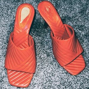 Antonio Melani Blush Red Quilted Slide Heels Size 8